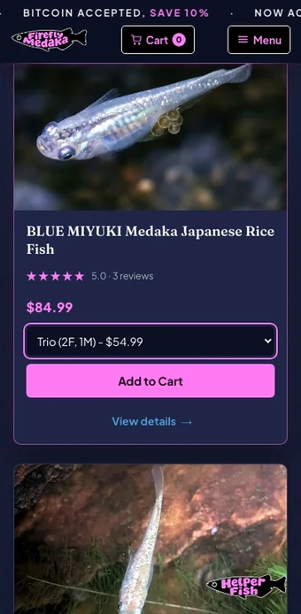 The same fish lines on a phone: pack sizes are changed